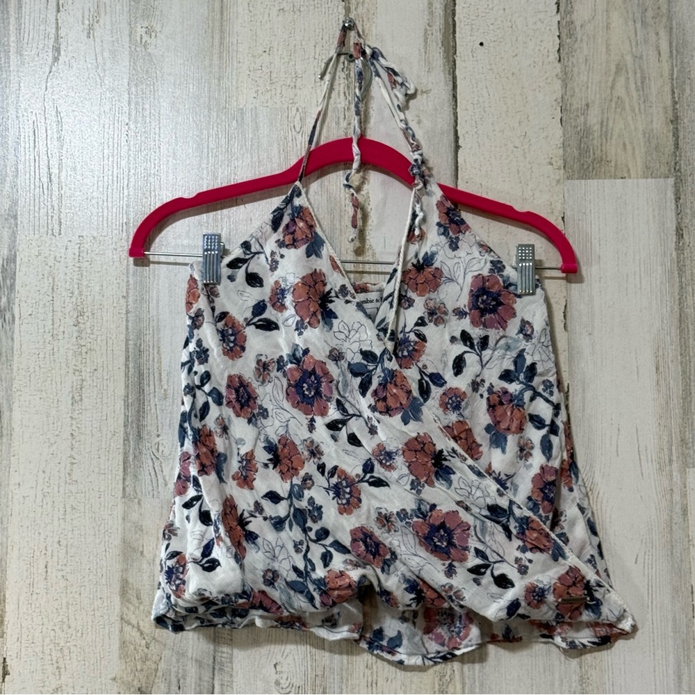 Abercrombie & Fitch Floral Halter Sleeveless Wrap Blouse Pink Blue Lightweight